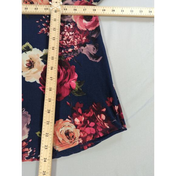 Threads Studio Womens Navy Floral Bell Sleeve Top 3/4 Ruffle Shirt Medium - Picture 7 of 10